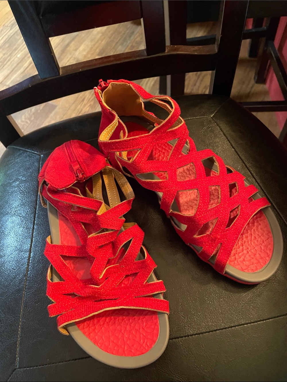 Red gladiator sandals